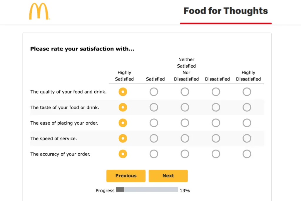 Mcdonad’s Satisfaction Survey